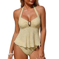 Halter Tankini Swimsuits for Women Lace O-Ring Cut Out Two Piece Tummy Control Swimsuits Bathing Suits