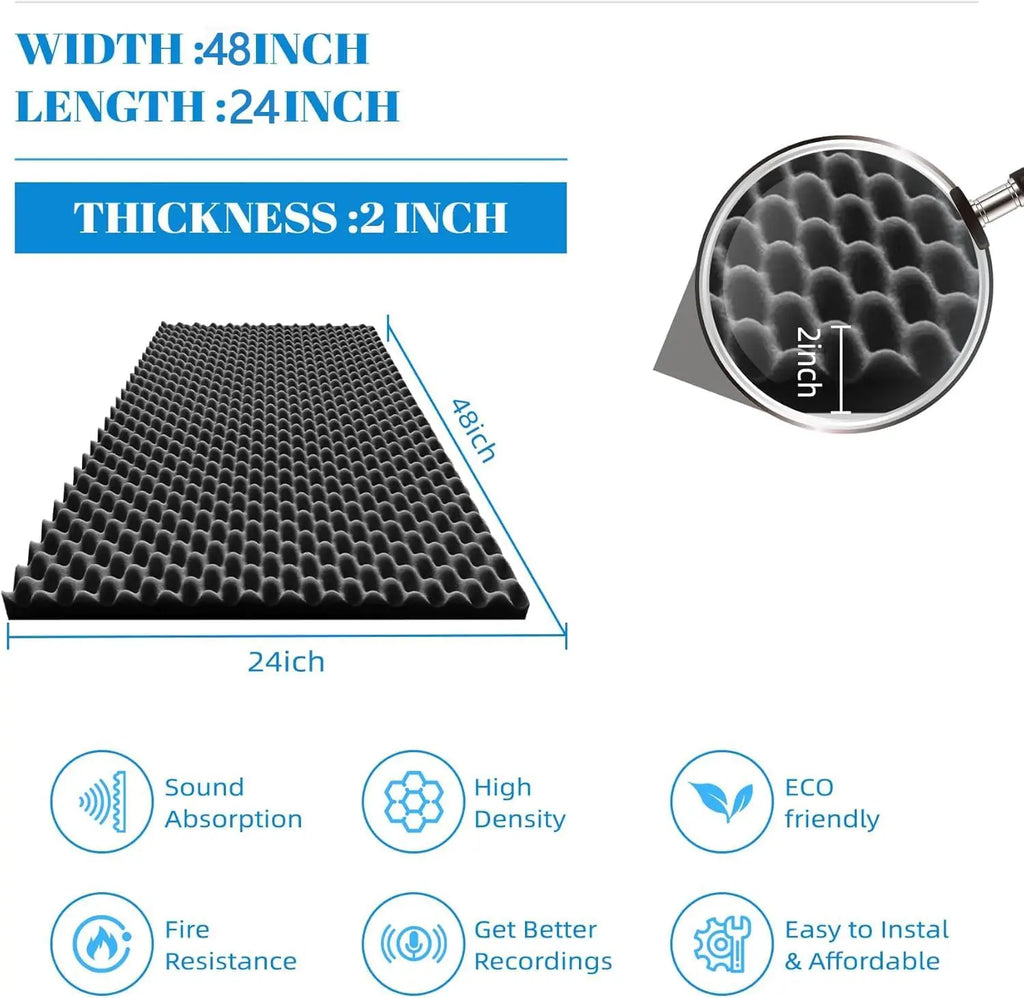 4 Pack Acoustic Foam Panels 48x24x2 Inch High Density Soundproofing for Home Studio Office Black