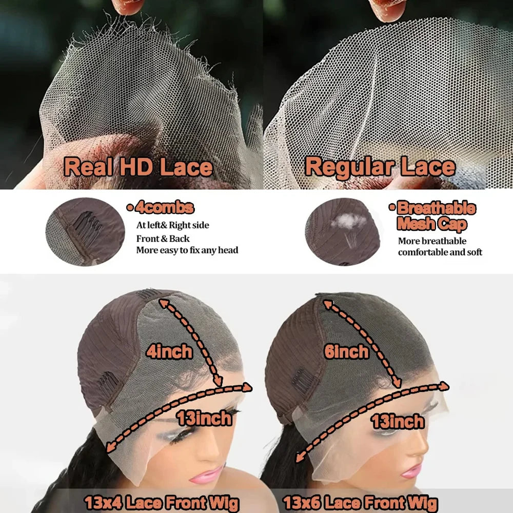 Straight Lace Front Wigs Human Hair 250% Density 13x4 Full Frontal Transparent HD Lace Wig Glueless Wigs 13x6 Lace Frontal Wigs