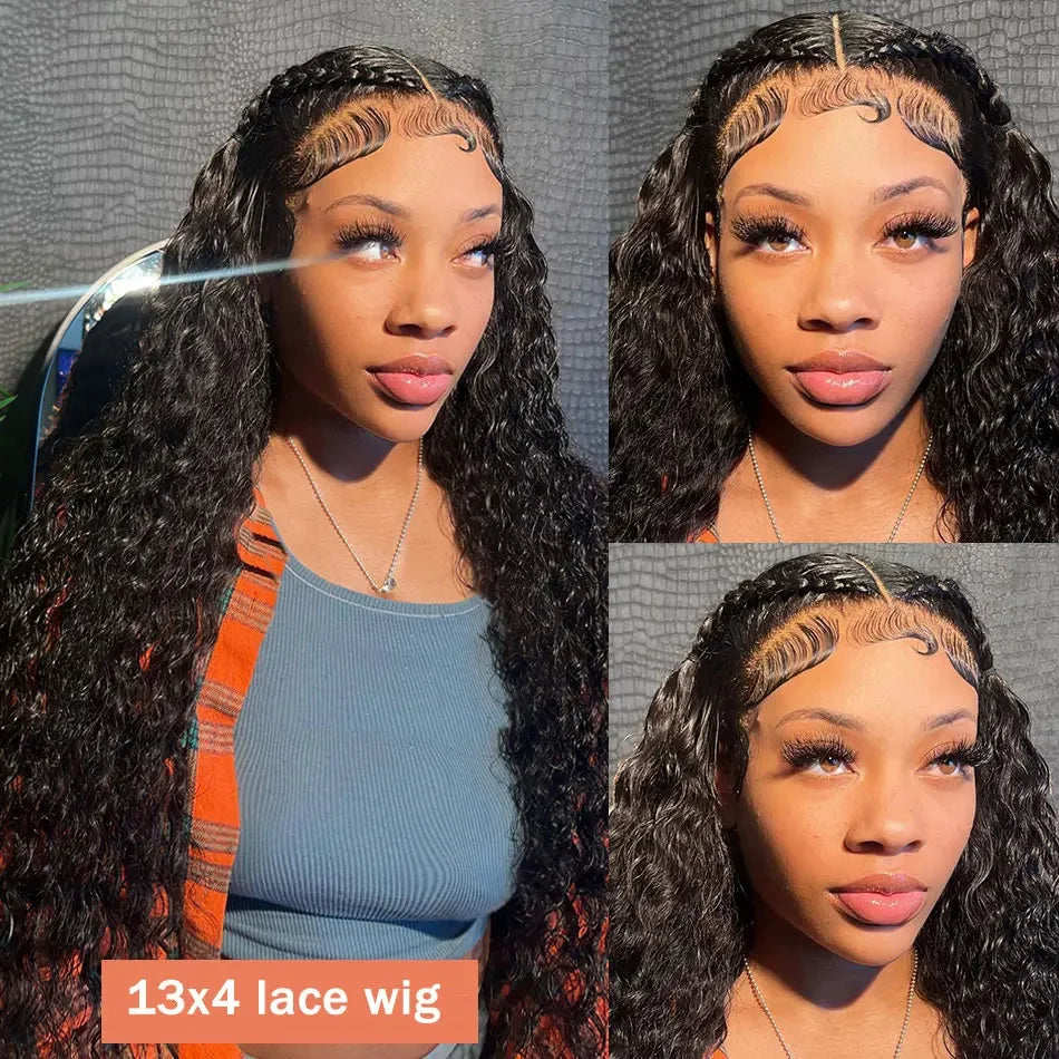 13x6 Deep Wave Human Hair Wigs 250 Density Curly HD Lace Wigs 13X4 Lace Frontal Wig 40 Inch Glueless For Black Women Pre Plucked Water Wave Lace Front Wig