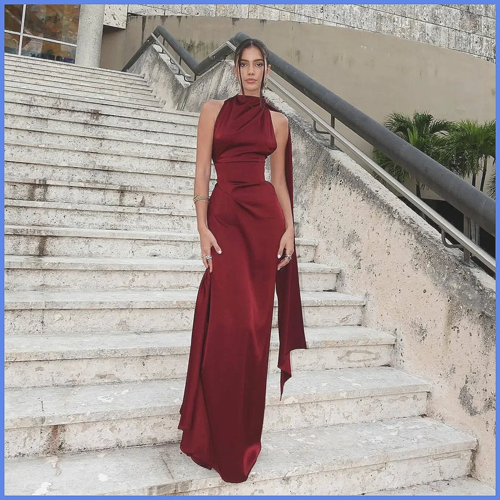Elegant Satin Maxi Dress for Women 2026 | High Waist, Back Bandage & Sleeveless | Party Evening Gown(74 characters)