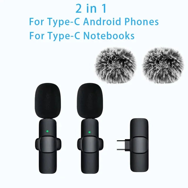 2.4G Wireless Lavalier Microphone Portable Audio Video Recording Mini Mic for iPhone Android Live Broadcast Gaming Phone