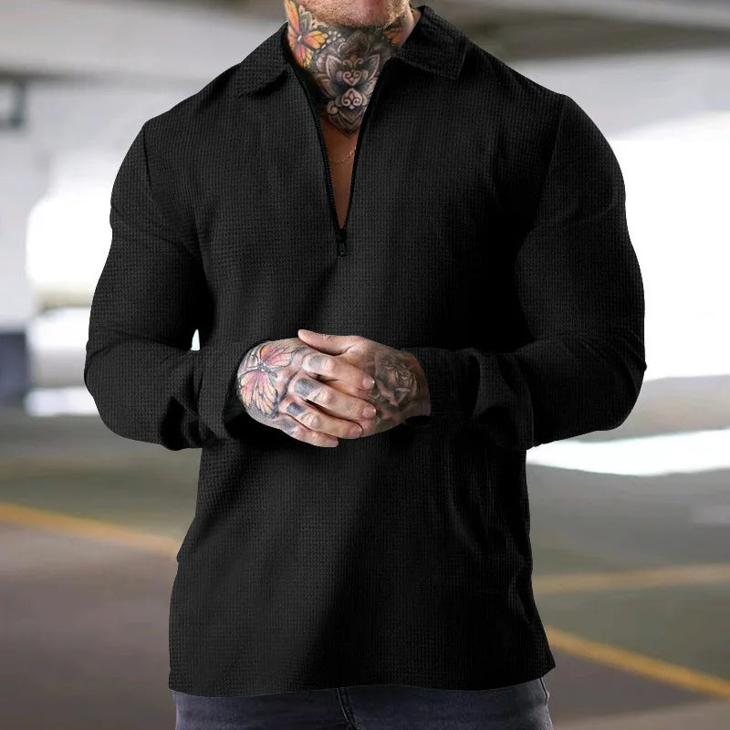 Sweatshirts Men Tops Turn Down Collar Zipper Polo Top Full Sleeve Casual Regular Solid Sweatshirt Splice Simple Autumn Winter