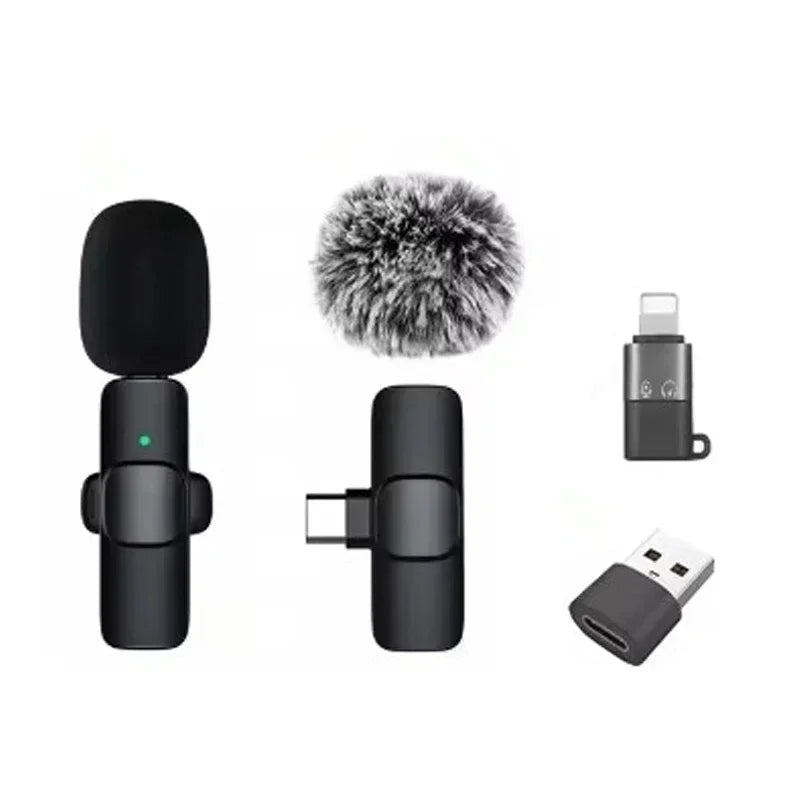 2.4G Wireless Lavalier Microphone Portable Audio Video Recording Mini Mic for iPhone Android Live Broadcast Gaming Phone