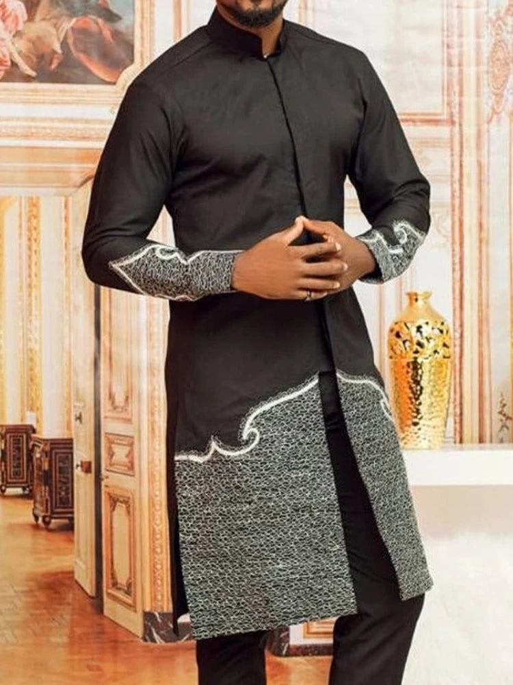 Men Suit African 2024 Summer Ethnic Casual Two Piece Sets Embroidery Long Sleeve Full Shirt Trousers Gentleman Africa Outfits