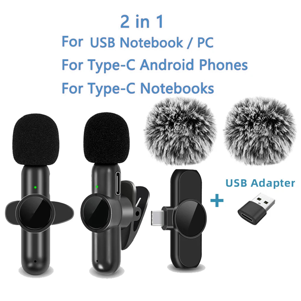 2.4G Wireless Lavalier Microphone Noise Cancelling Audio Video Recording for iPhone/iPad/Android/Xiaomi/Samsung Live Game Mic