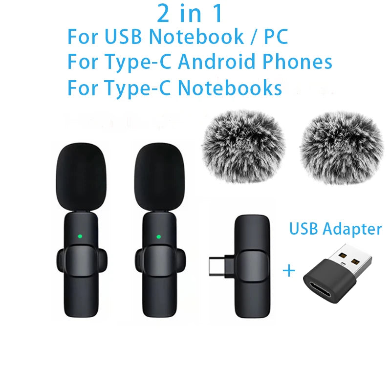 2.4G Wireless Lavalier Microphone Portable Audio Video Recording Mini Mic for iPhone Android Live Broadcast Gaming Phone