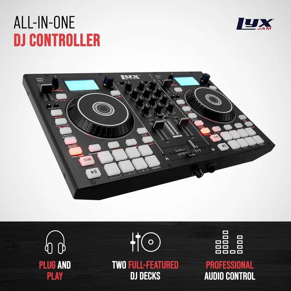 2-Deck Portable DJ Controller, Mixing ole with LCD Display | Manual Looping, USB, MIC Input, Record Output, 16 Perormance Pads w
