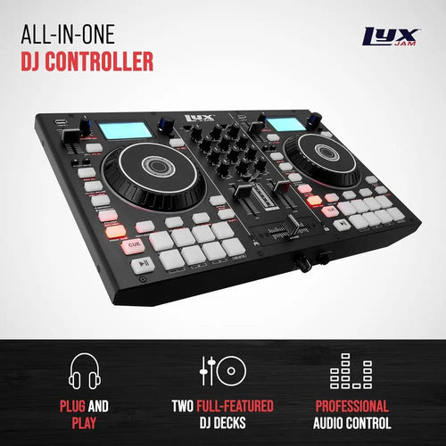 2-Deck Portable DJ Controller, Mixing ole with LCD Display | Manual Looping, USB, MIC Input, Record Output, 16 Perormance Pads w