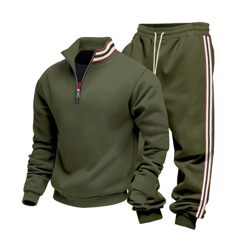 New Casual Mens Tracksuits Autumn Winter Fashion Striped Patchwork Two Piece Sets Men Stand Collar Sweatshirt And Pants Outfits