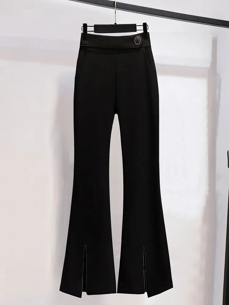 2025 Spring Belt Decorative Patchwork Jacket Blazer Casual Expansion Crying Two-piece Elegant Women Pants Suit Office Outfits