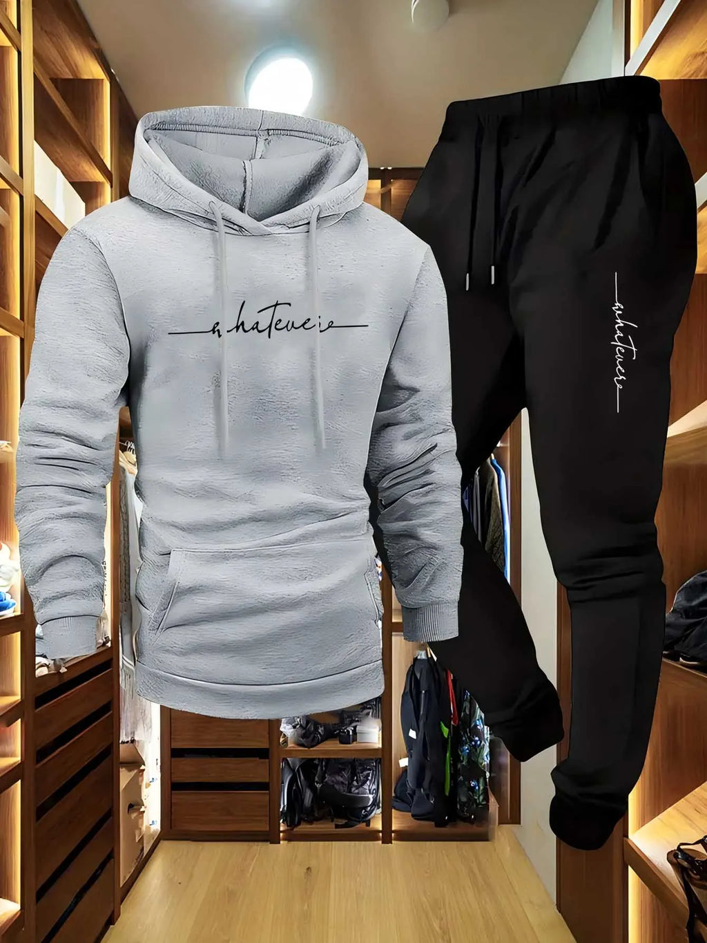 Men's two-piece wool sports suit lightweight hooded sweater and pants warm sports outfit set trendy hiphop styleclothingsuitable