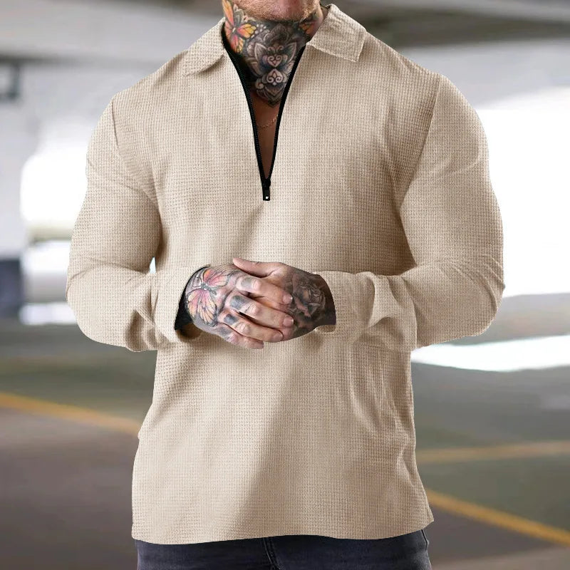 Sweatshirts Men Tops Turn Down Collar Zipper Polo Top Full Sleeve Casual Regular Solid Sweatshirt Splice Simple Autumn Winter