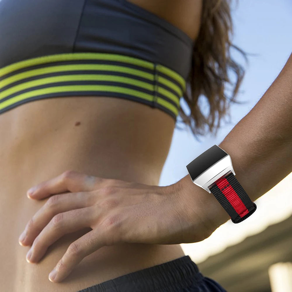 Vertical Stripes Nylon Sport Watchband for Fitbit Ionic, Width: 22mm - Black/Red
