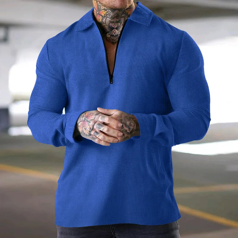 Sweatshirts Men Tops Turn Down Collar Zipper Polo Top Full Sleeve Casual Regular Solid Sweatshirt Splice Simple Autumn Winter