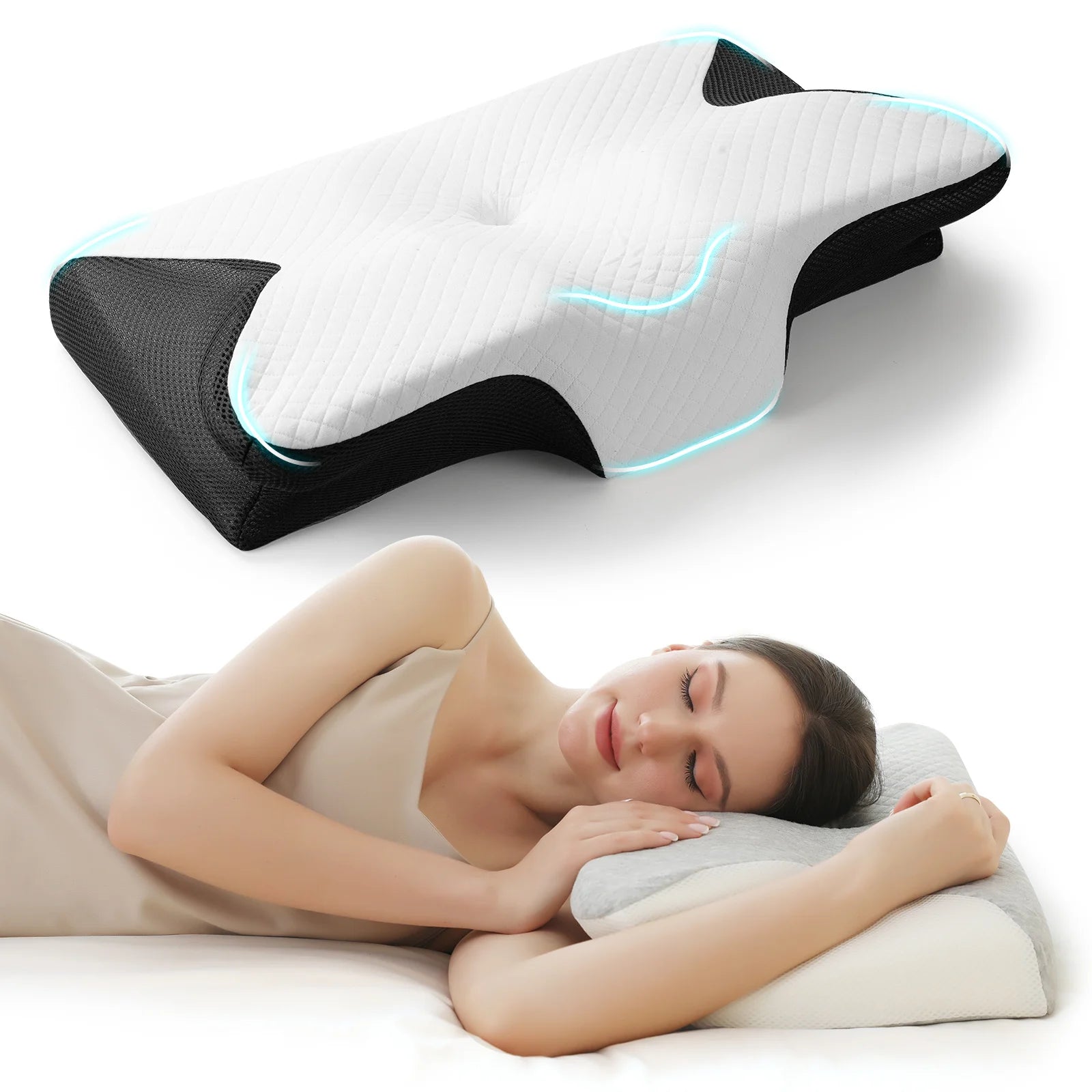 Butterfly Memory Foam Sleep Pillow Contoured Neck Support for Pain Relief Stomach Sleeping Comfortable Pillow for Side And Back