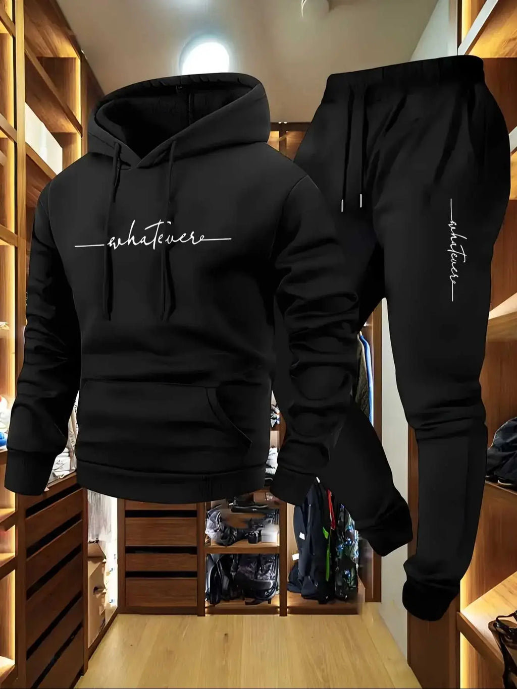 Men's two-piece wool sports suit lightweight hooded sweater and pants warm sports outfit set trendy hiphop styleclothingsuitable