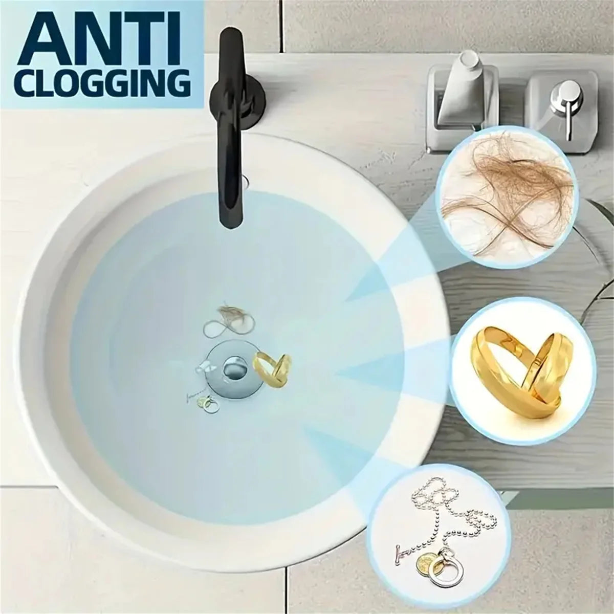 Universal Rebound Drain Plug Filter Basin Pop-up Chrome Sink Filter with Hair Catcher Bathroom Sink Drain Stopper Easy Push Type