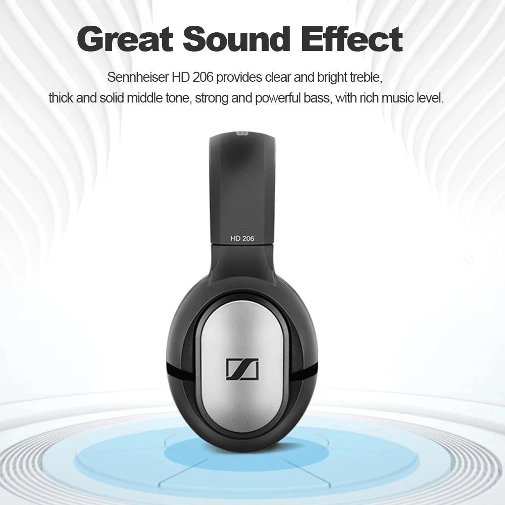 Sennheiser HD206 Over Ear Monitor Headphones Professional Studio DJ Headset HiFi Stereo Bass Wired Audio Earphone 3.5mm