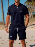 The 2025 summer men's Polo shirt, T-shirt and shorts casual set is suitable for daily wear and a beach sports two-piece outfit.
