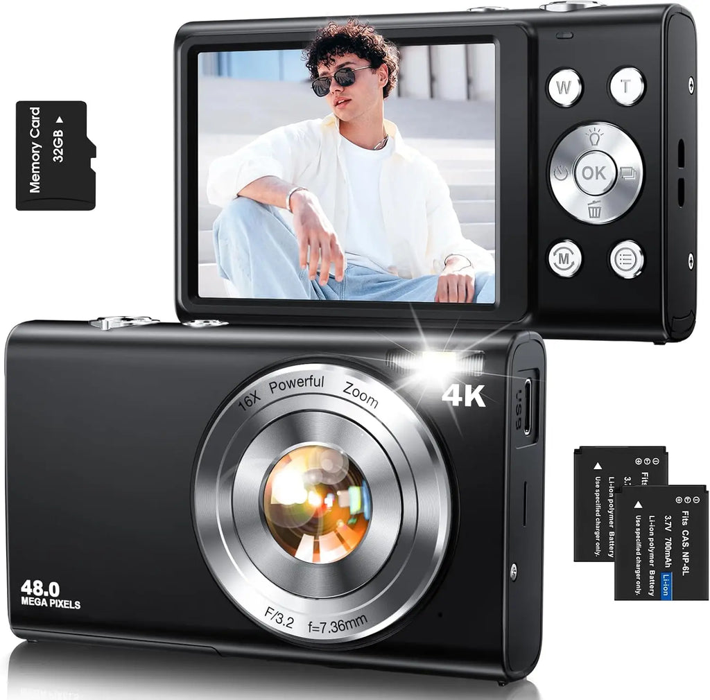 4K Autofocus Digital Camera with 32GB Card, 48MP Compact Point and Shoot for Vlogging Photography, Teens Adults Beginner