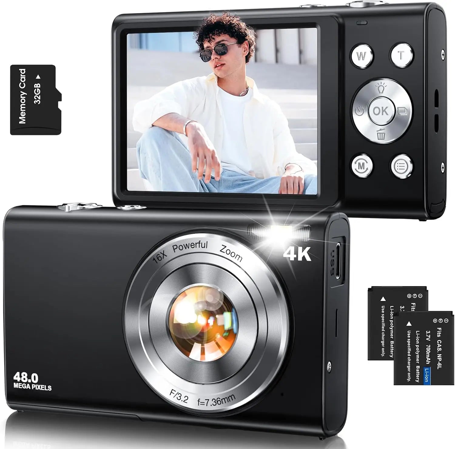 4K Autofocus Digital Camera with 32GB Card, 48MP Compact Point and Shoot for Vlogging Photography, Teens Adults Beginner