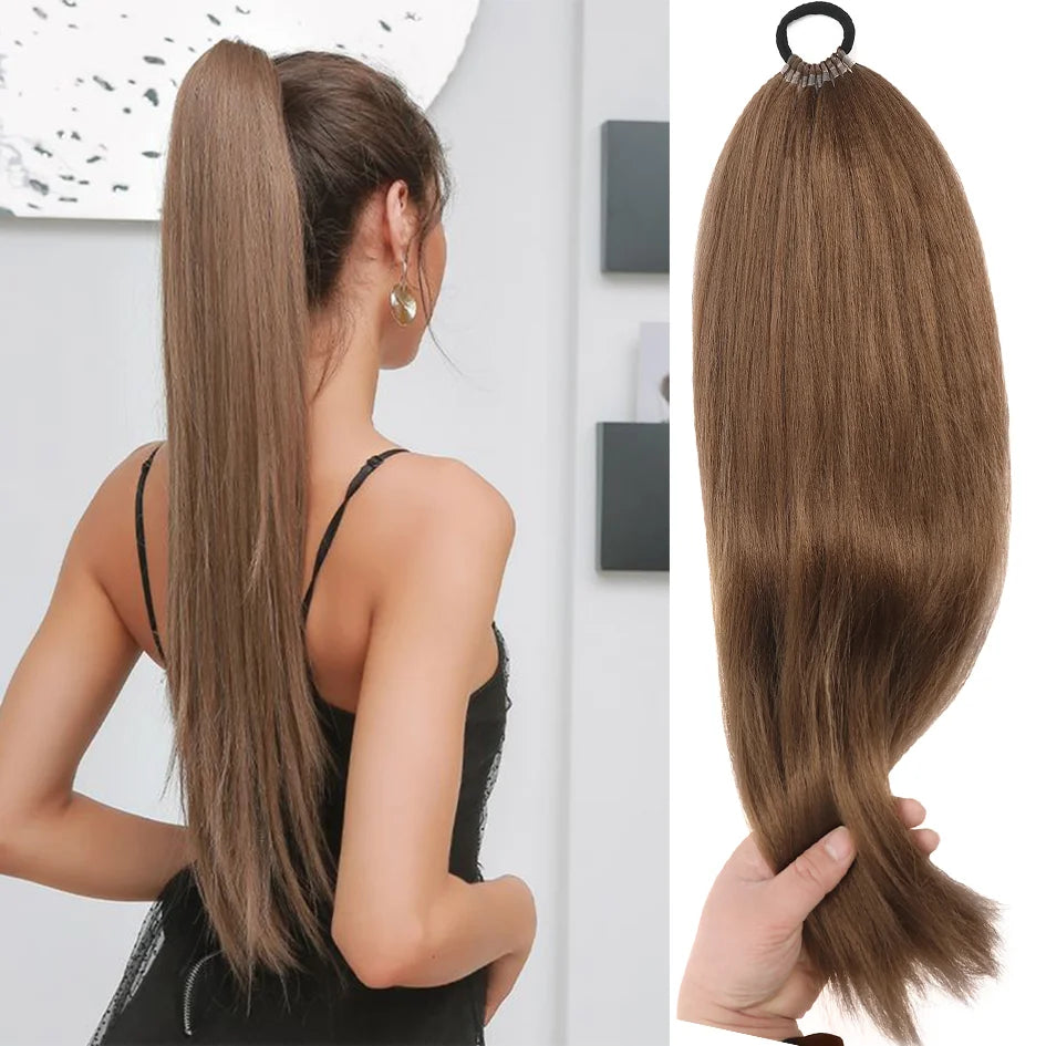 Synthetic 18inch/20inch/22inch/24inch/26inch/28inch/32inch long straight wig ponytail, headband ponytail, elastic rope ponytail