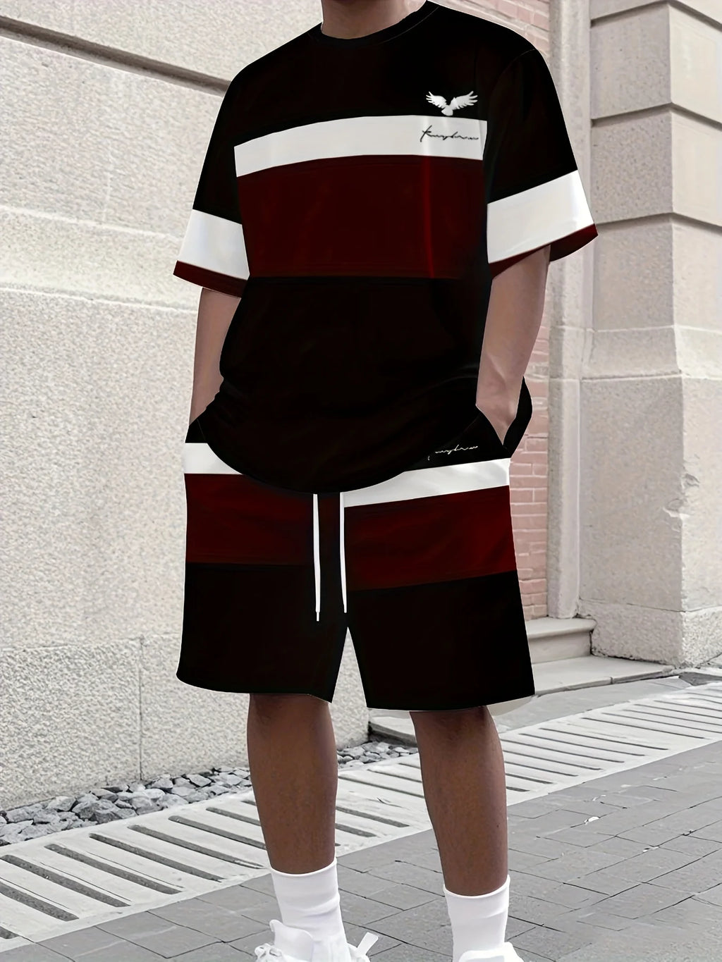 Men's Athletic Set Two-Piece Set Crew Neck Short Sleeve Top & Shorts Men's Running Outfit Plus Size T-Shirt Men's Summer T-Shirt