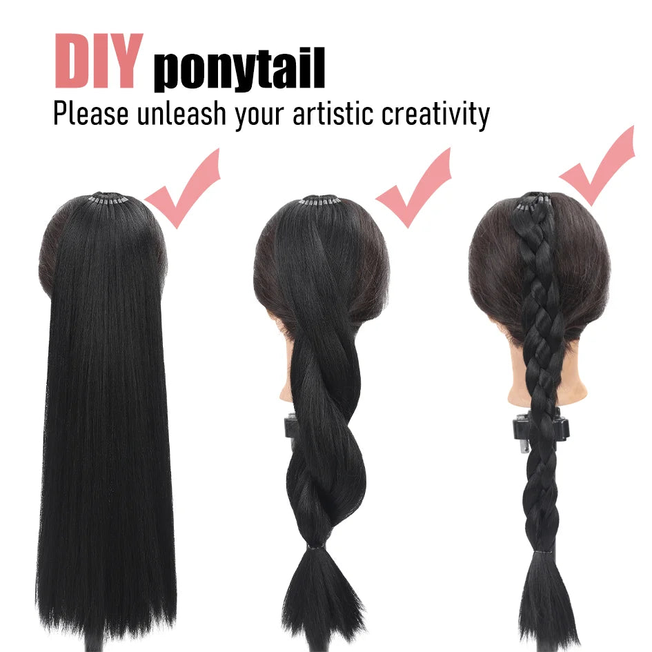 Synthetic 18inch/20inch/22inch/24inch/26inch/28inch/32inch long straight wig ponytail, headband ponytail, elastic rope ponytail
