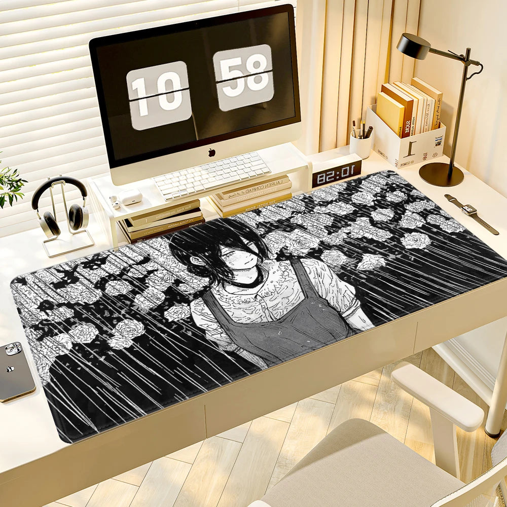 Chainsaw Man Anime Reze Arc Mouse Pad Large Desk Mat Keyboard Ergonomic Office Rubber PC Non-slip Anti-fray Home Custom 90x40cm