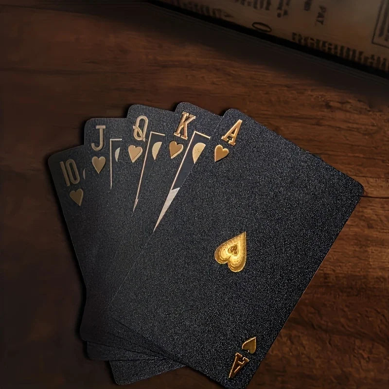 Cool Black Gold Waterproof Playing Cards, a Deck of Playing Cards Containing Christmas, Halloween, Thanksgiving Gifts, Game Gift
