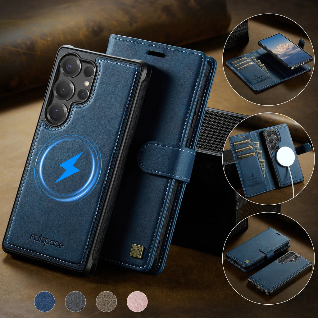 Premium Wallet Card Leather Phone Case For Samsung Galaxy S25 S24 Ultra S25Plus S25Edge 2-in-1 Detachable Magnetic Flip Cover