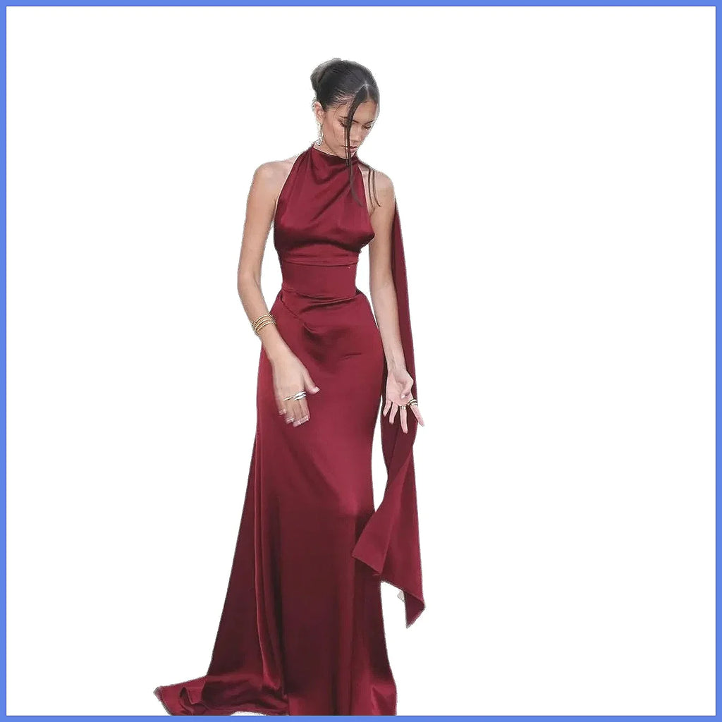 Elegant Satin Maxi Dress for Women 2026 | High Waist, Back Bandage & Sleeveless | Party Evening Gown(74 characters)
