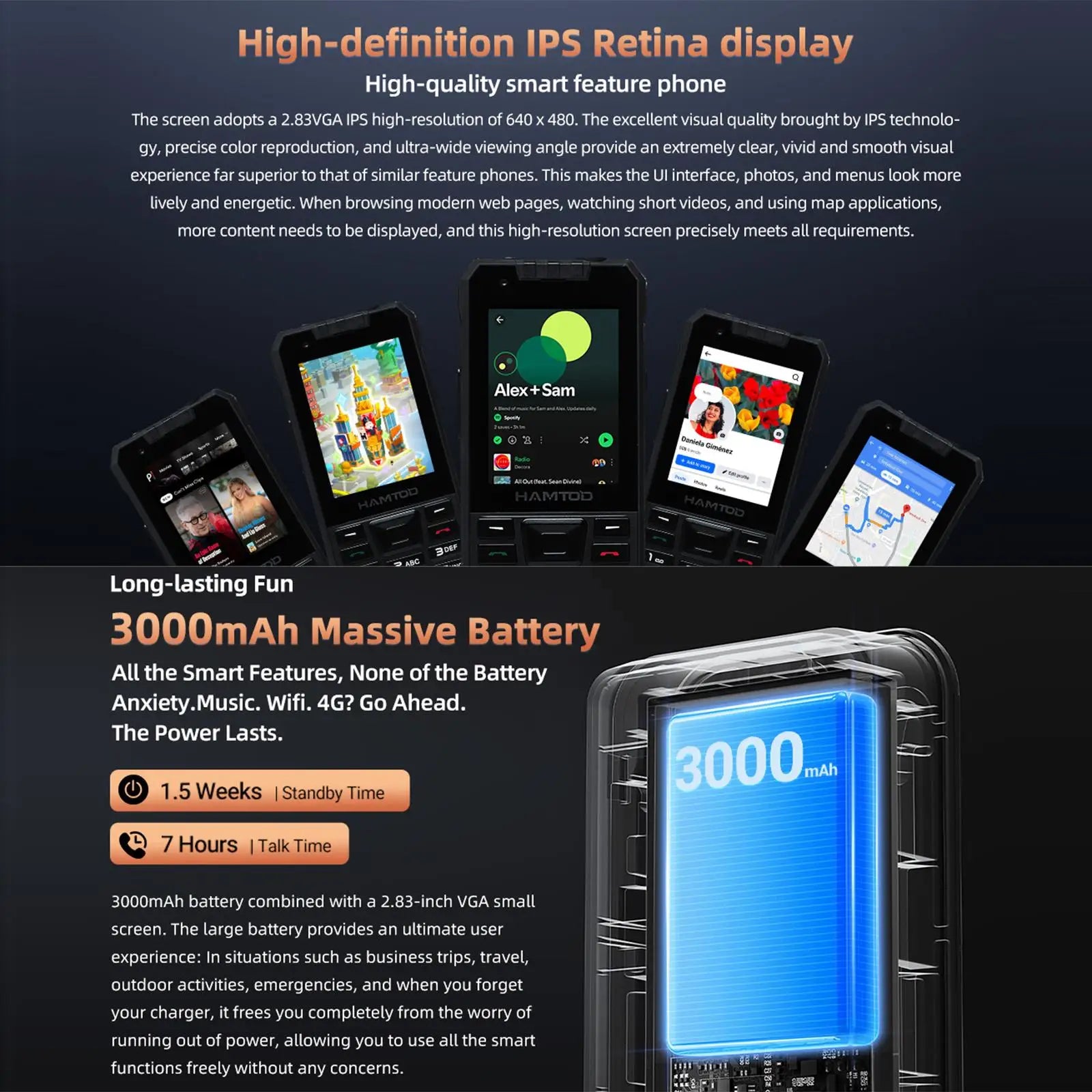 HAMTOD H6 Rugged Phone 3GB ROM 32GB RAM 2.83 inch Screen 5MP Rear Camera 3000mAh Battery Android 11 Support VoLTE 4G Cellphone