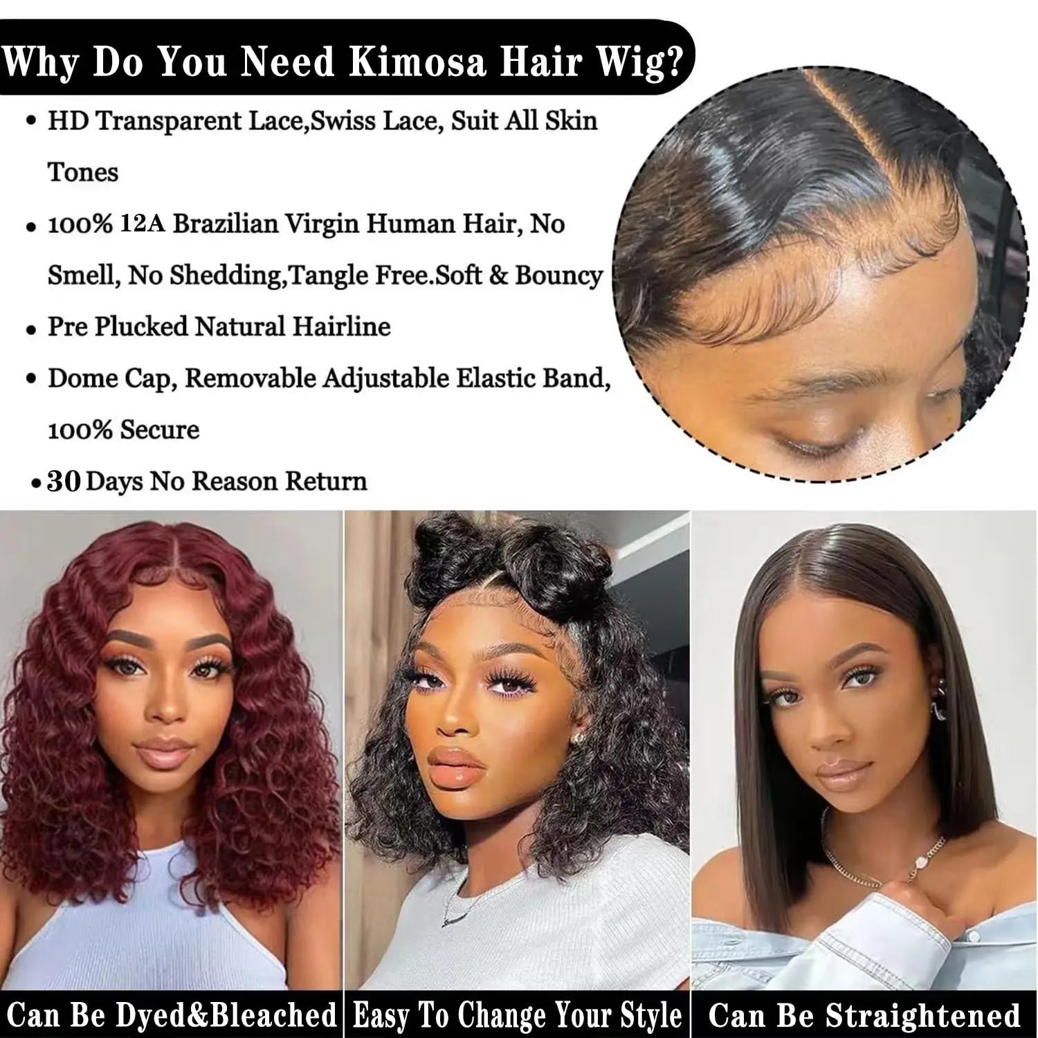 Deep Wave 13x4 Lace Frontal Bob Wig 200% Density Brazilian Pre Plucked Virgin Hair 100% Human Hair Wigs #1B lnvisible Lace Wigs