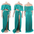 Vacation Two Piece Set for Women Maxi Dress Sets Clubwear Slash Neck Ruffles Crop Top and Long Skirts Sexy Night Club Outfits