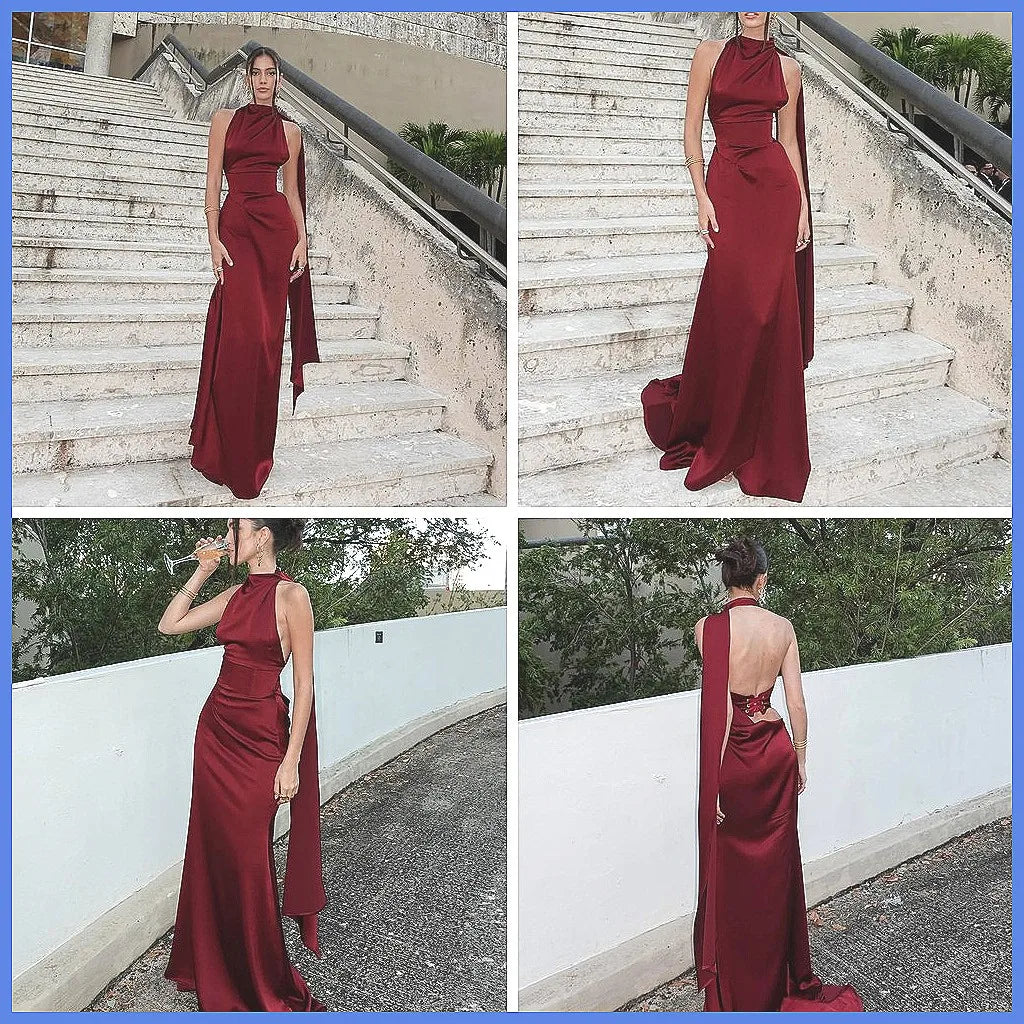 Elegant Satin Maxi Dress for Women 2026 | High Waist, Back Bandage & Sleeveless | Party Evening Gown(74 characters)