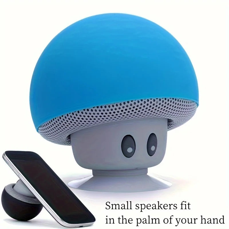 Cute Mushroom Wireless Speaker, Mini Cartoon Bluetooth Speaker with Suction Cup & Phone Stand, Shockproof