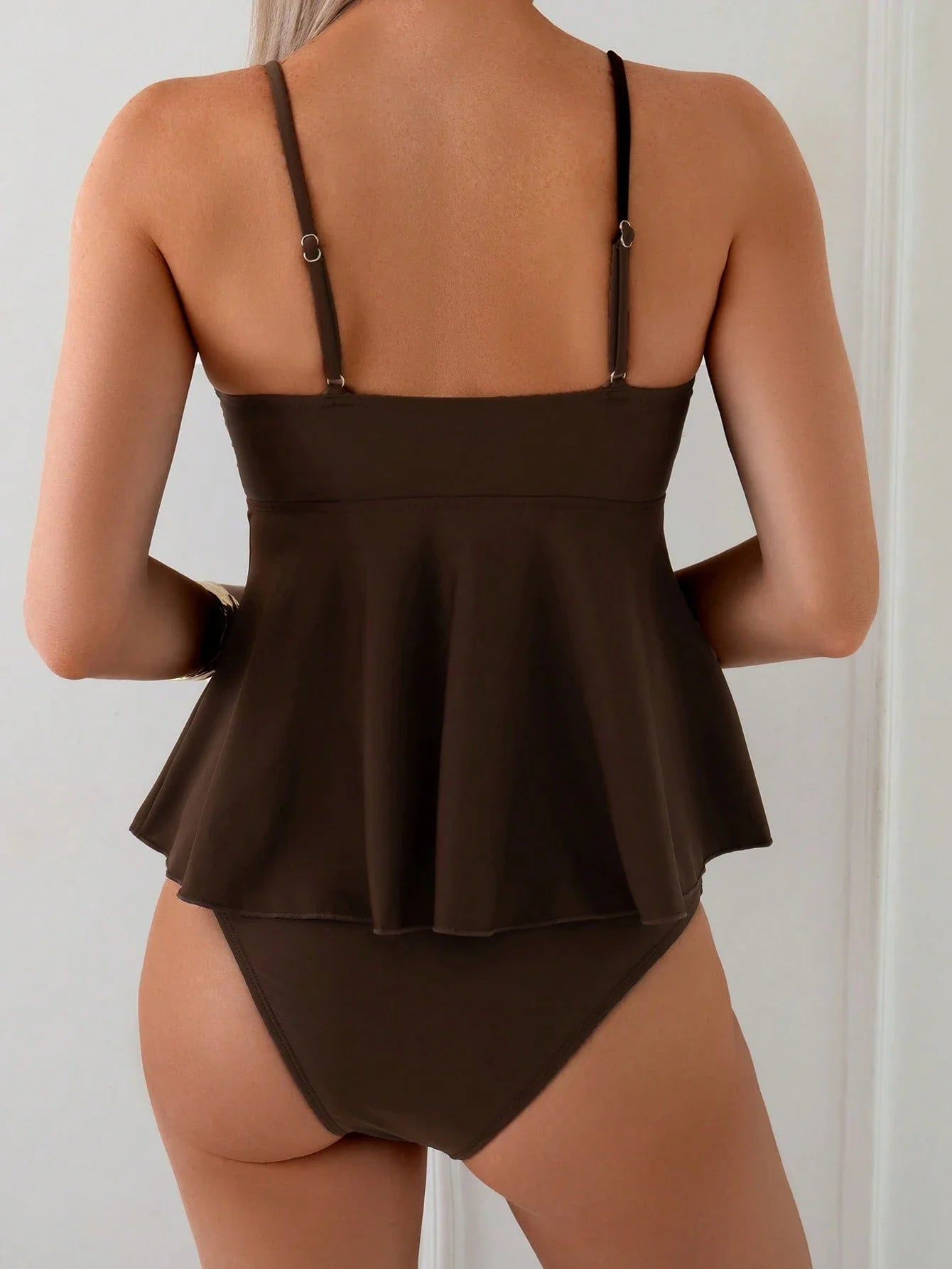 Elegant Brown Shell Beaded Tankini Set For Women Beach Vacation Swimwear