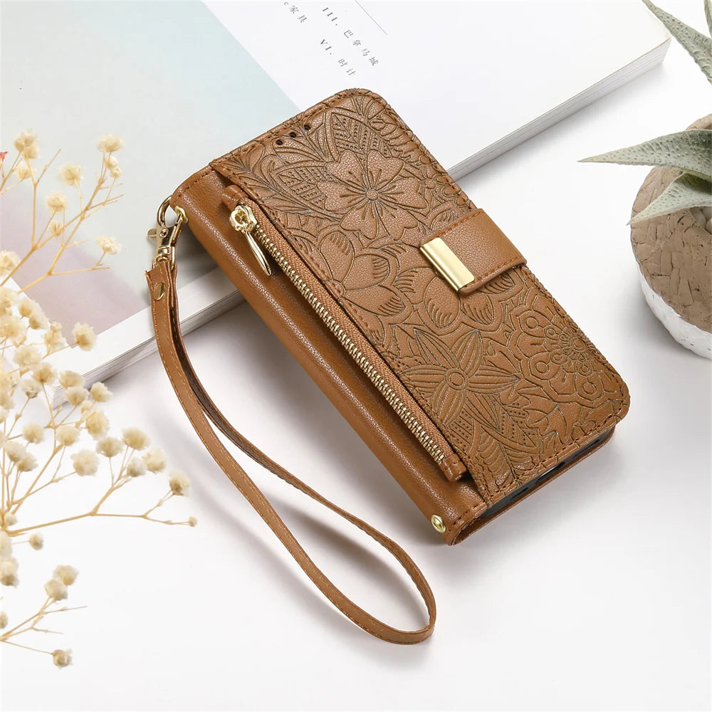 Wrist Strap Wallet Card Slot Phone Case For Samsung Galaxy S25 Edge S26 Ultra S24 FE A57 A37 A06 A16 A26 A56 A36 A55 A35 A25 A15