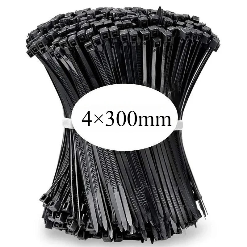 100 PCS Self-locking Plastic Nylon Tie Black Fastening Strap Cable-Tie-Set Cable Zip Tie Fastening Ring Zip Wraps Strap Tie