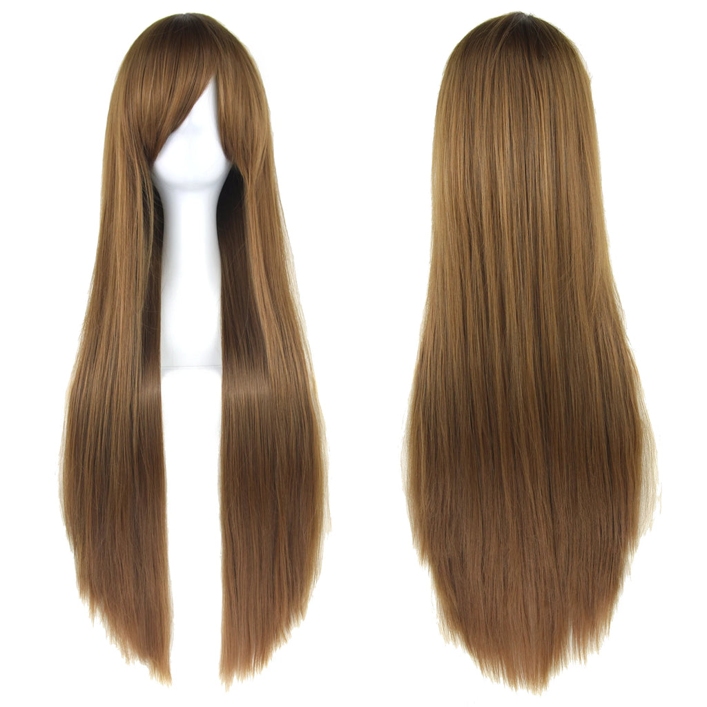 Soowee 80cm Long Synthetic Hair White Purple Cosplay Wigs Party Black Hair Straight Wig Hairpiece for Women
