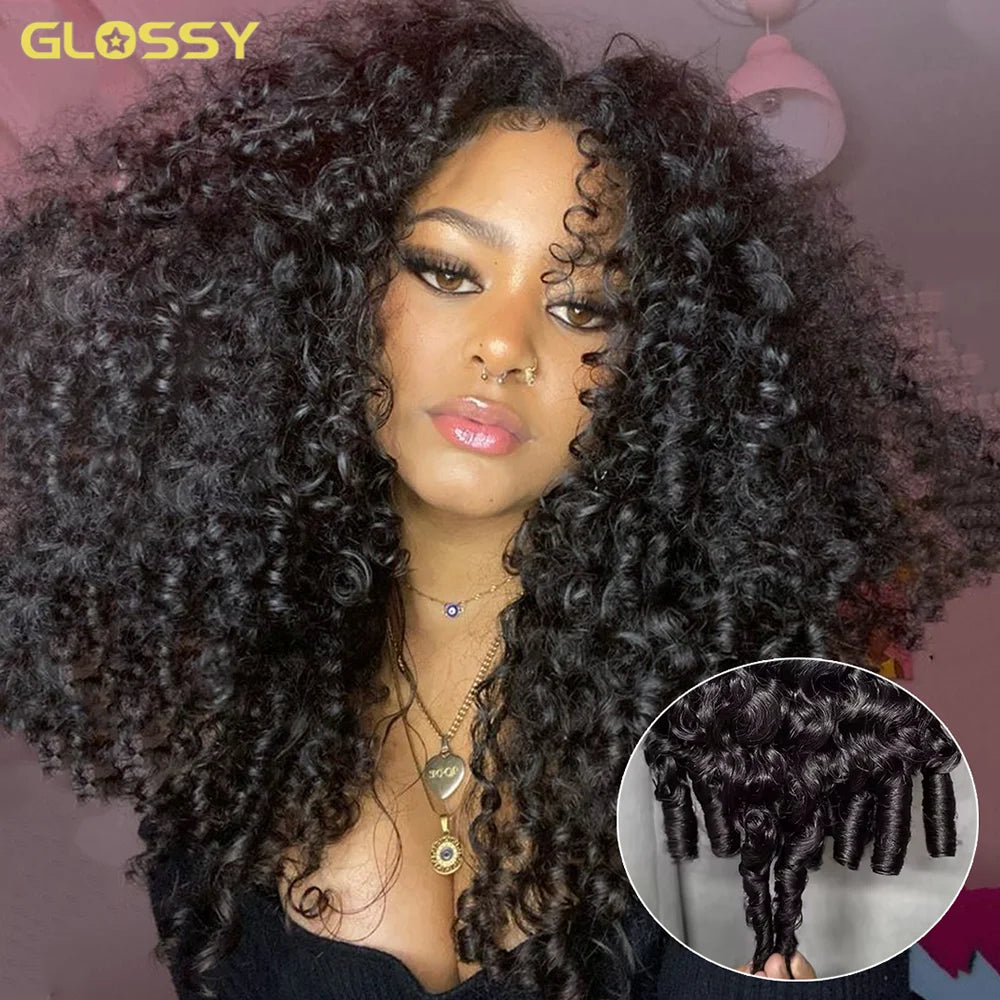 300% Density Burmese Curly Human Hair Wigs For Women Brazilian No Glue Kinky Culry 3 IN 1 Half Wig 100% Human Hair Wigs On Sale