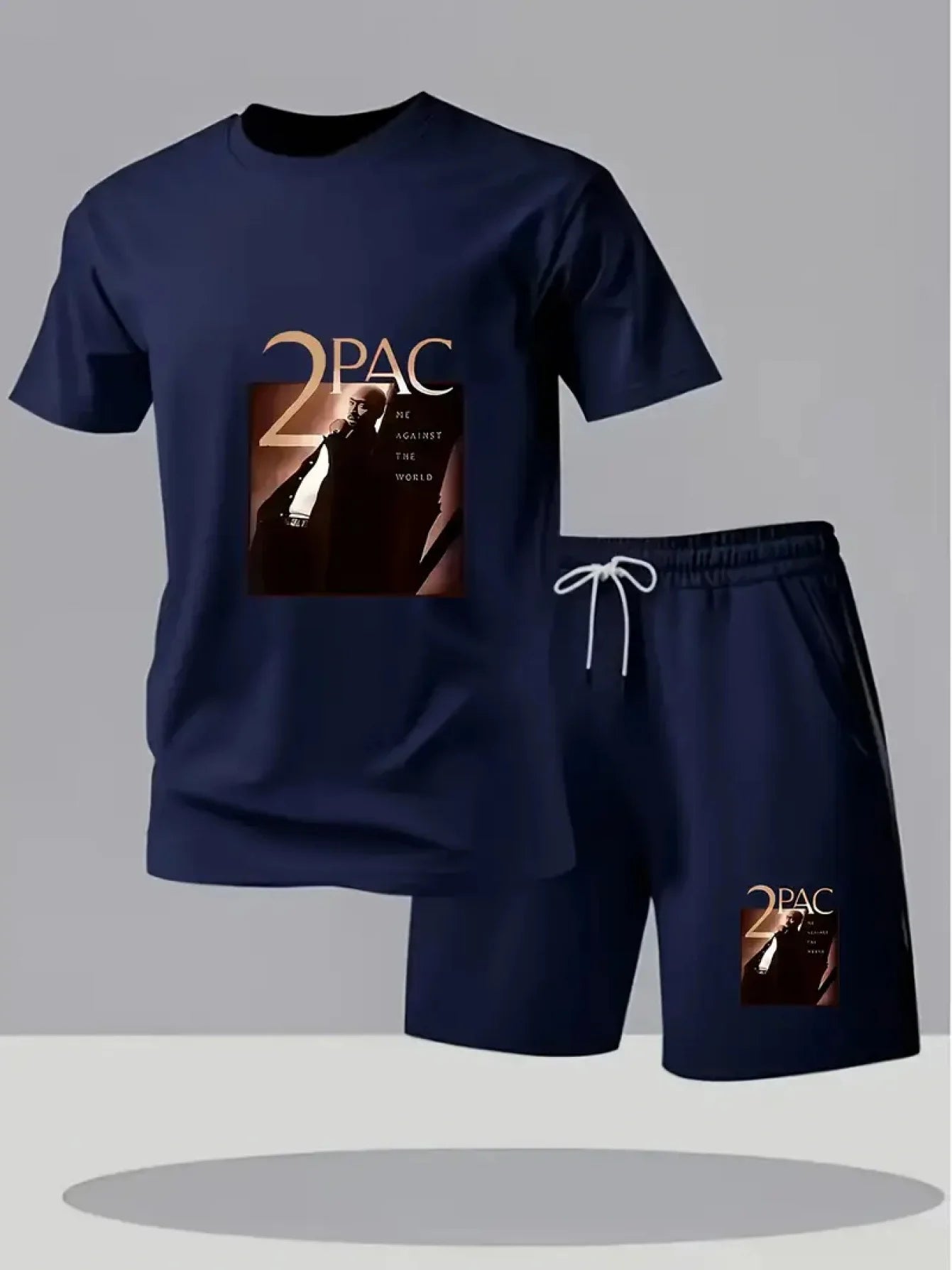 Men's 2PAC Printed Short Sleeve T-Shirt and Shorts Set Summer Casual Streetwear Two-Piece Outfit