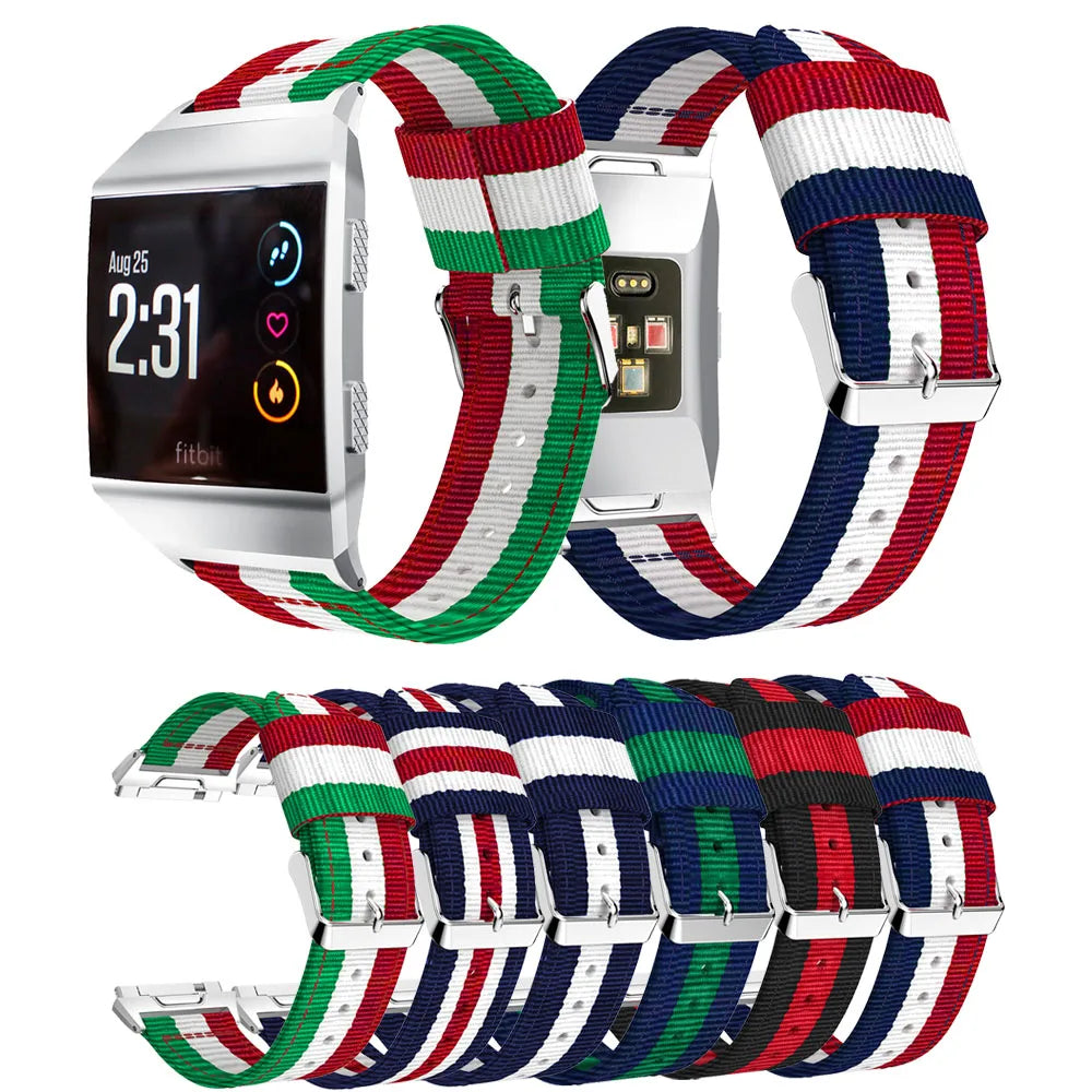 Vertical Stripes Nylon Sport Watchband for Fitbit Ionic, Width: 22mm - Black/Red
