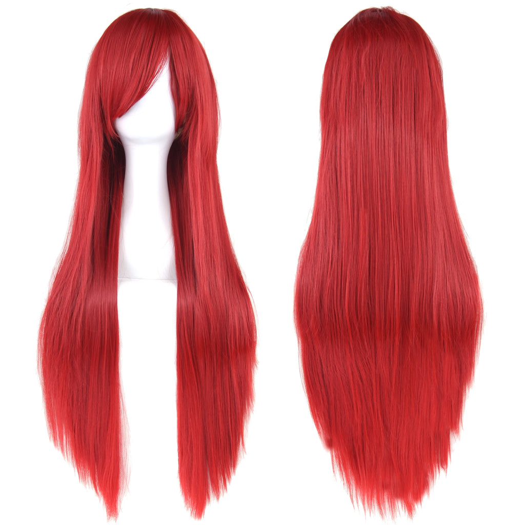 Soowee 80cm Long Synthetic Hair White Purple Cosplay Wigs Party Black Hair Straight Wig Hairpiece for Women