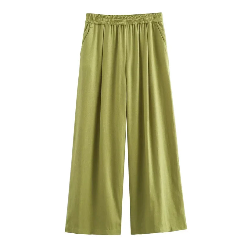 MUJER 2025 Women Pants Sets Oversize Casual Shirt Fashion Linen Set Woman Two Pieces Wide Leg Baggy Pants Suit Summer Outfit