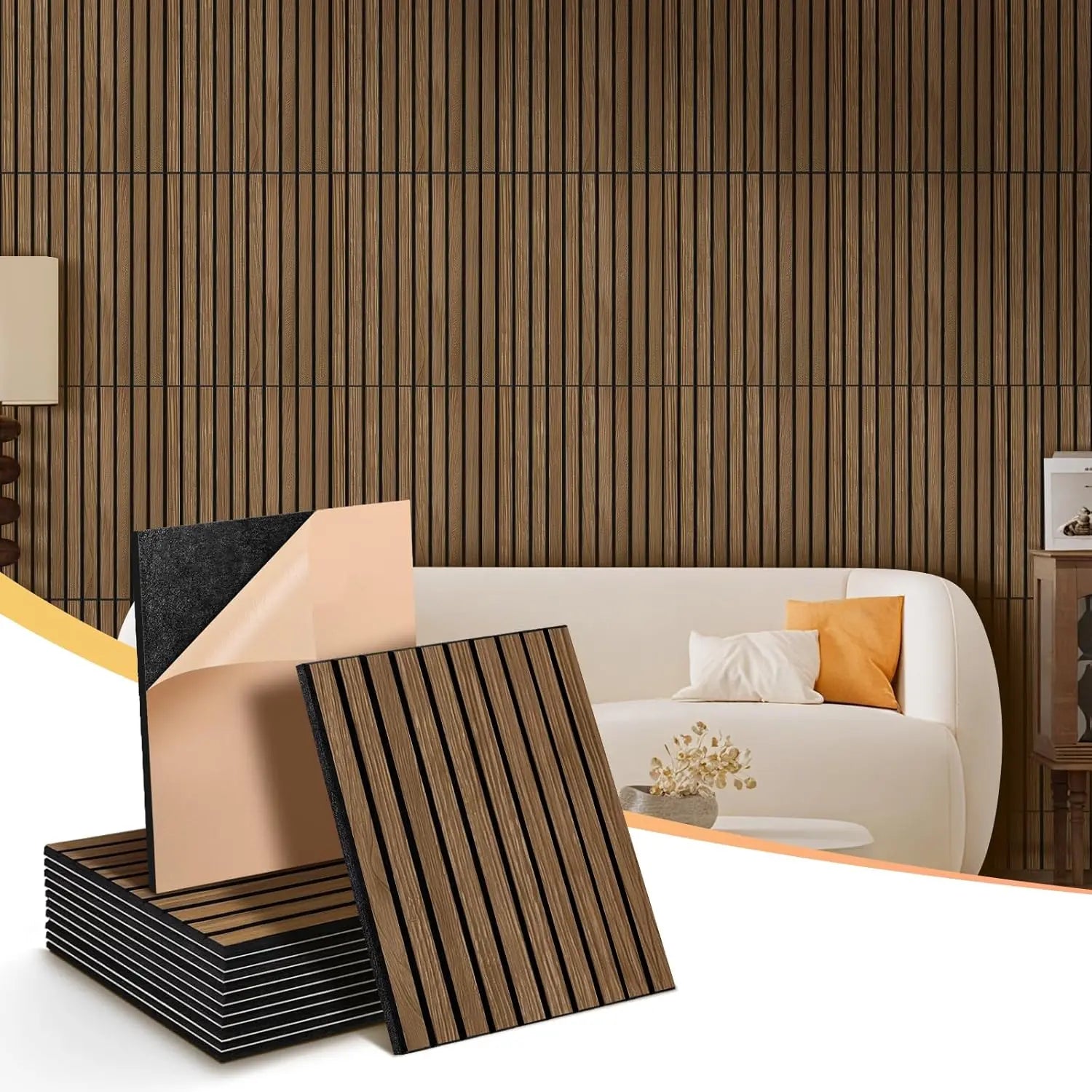 12 Pack Walnut Soundproof Panels, Self-Adhesive Acoustic Wall Tiles for Home Office & Studio