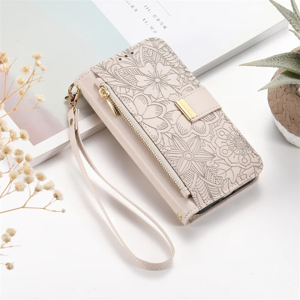 Wrist Strap Wallet Card Slot Phone Case For Samsung Galaxy S25 Edge S26 Ultra S24 FE A57 A37 A06 A16 A26 A56 A36 A55 A35 A25 A15