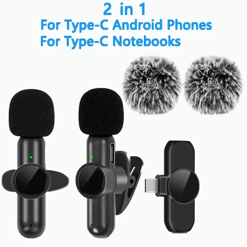 2.4G Wireless Lavalier Microphone Noise Cancelling Audio Video Recording for iPhone/iPad/Android/Xiaomi/Samsung Live Game Mic
